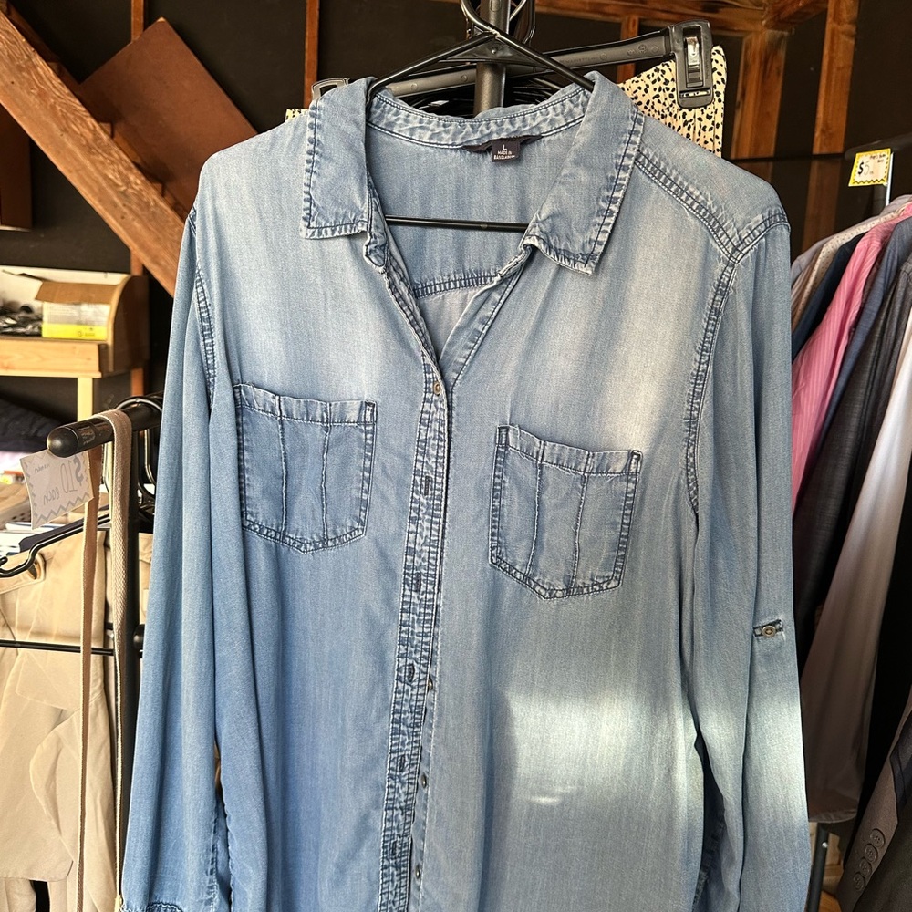 Light Wash Denim Button-Up Shirt